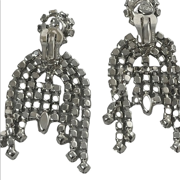 Vintage Weiss 1960s Crystal sparkle dangle fancy party gala clip on earrings - Picture 9 of 9